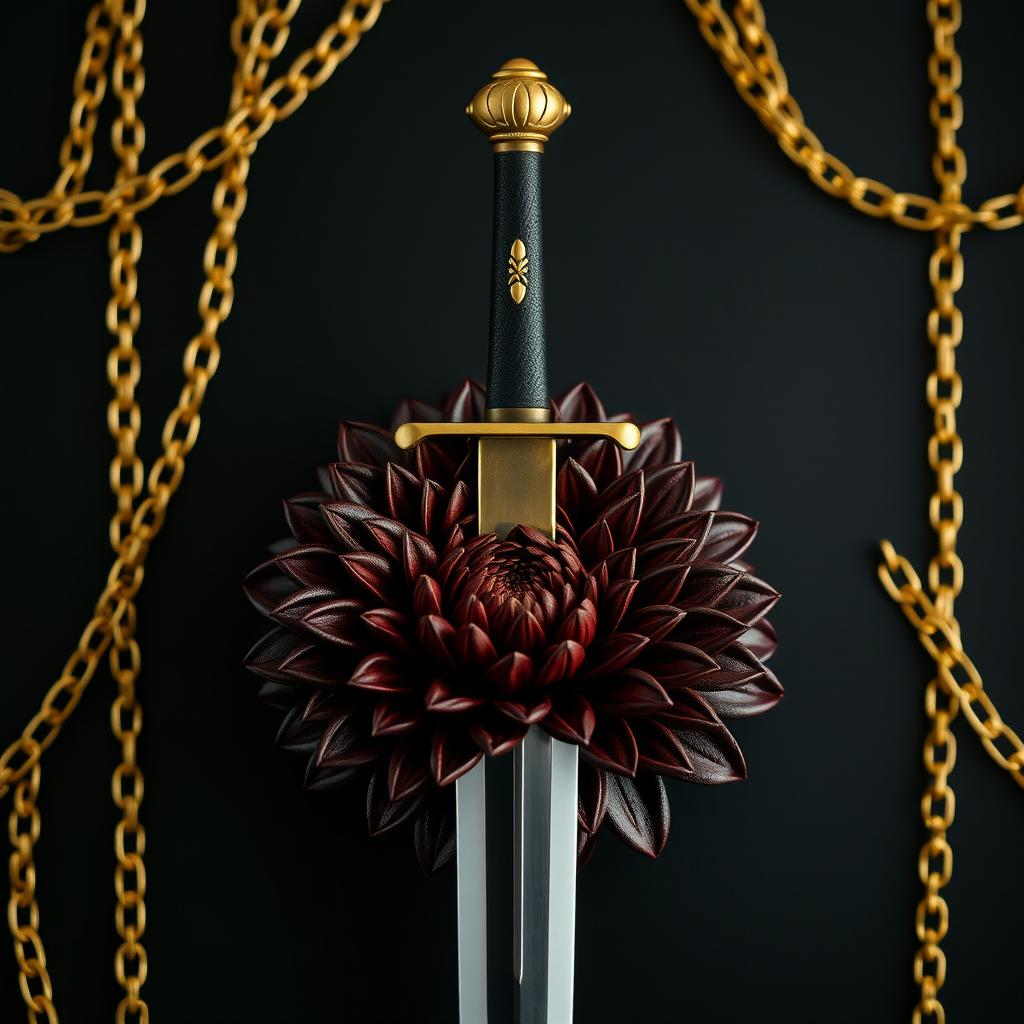 A sophisticated black wallpaper designed to resemble an exquisite book cover, featuring understated golden chains that subtly weave through the background without overpowering the main elements