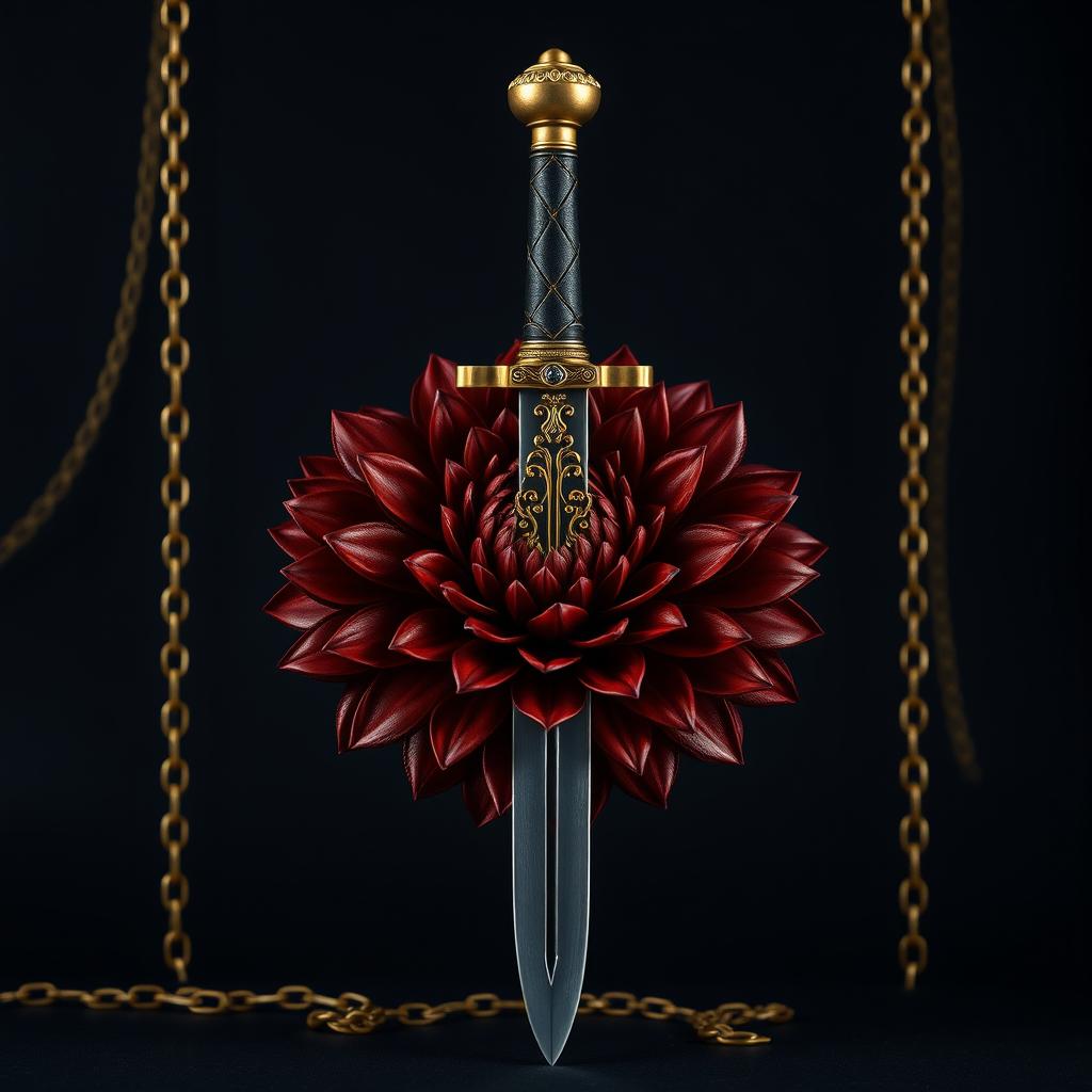 A dramatic black wallpaper designed to evoke the essence of a striking book cover, featuring subtle golden chains that elegantly intertwine the background, creating a luxurious texture without overpowering the overall aesthetic