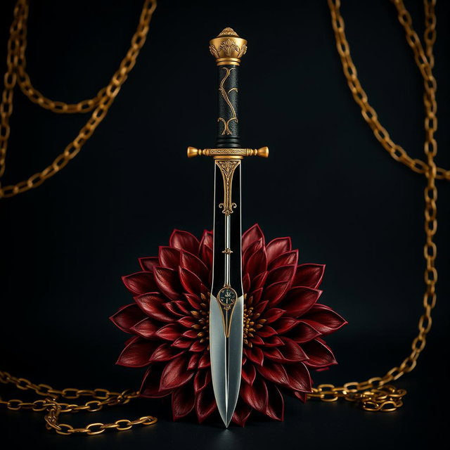 A dramatic black wallpaper designed to evoke the essence of a striking book cover, featuring subtle golden chains that elegantly intertwine the background, creating a luxurious texture without overpowering the overall aesthetic