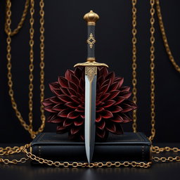 An elegant black wallpaper styled to resemble an alluring book cover, featuring soft golden chains subtly integrated into the background, creating a sense of luxury without overshadowing the main elements