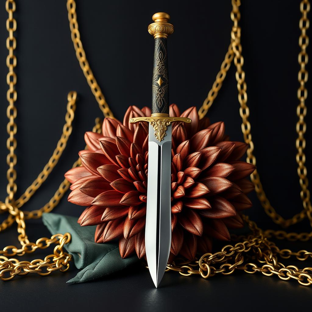 An elegant black wallpaper styled to resemble an alluring book cover, featuring soft golden chains subtly integrated into the background, creating a sense of luxury without overshadowing the main elements