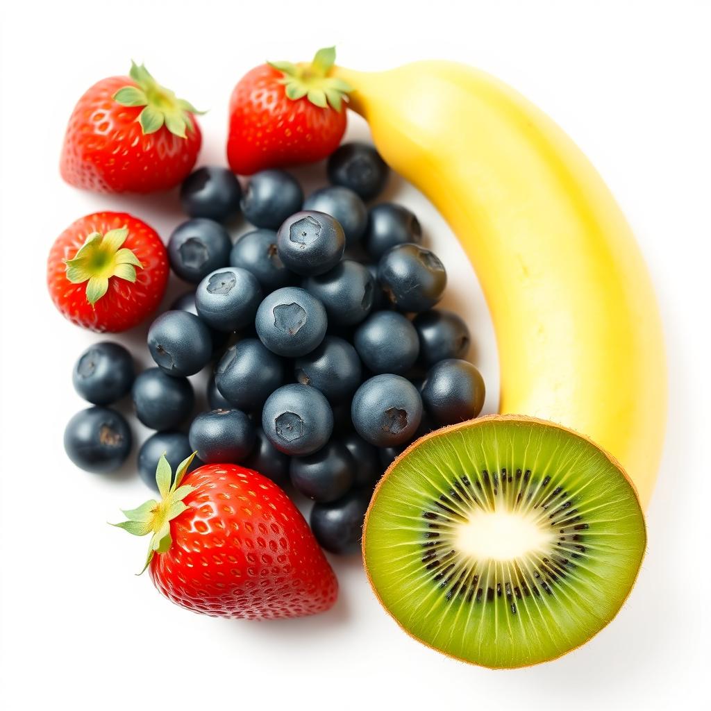 A sleek, elegant gathering of fresh fruits on a pristine white background