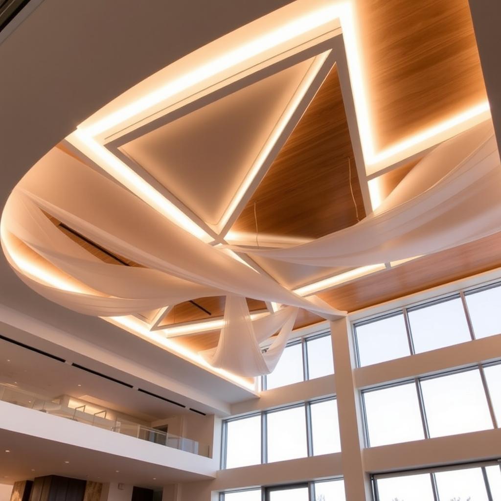 A beautifully designed modern ceiling featuring a sleek and minimalistic aesthetic