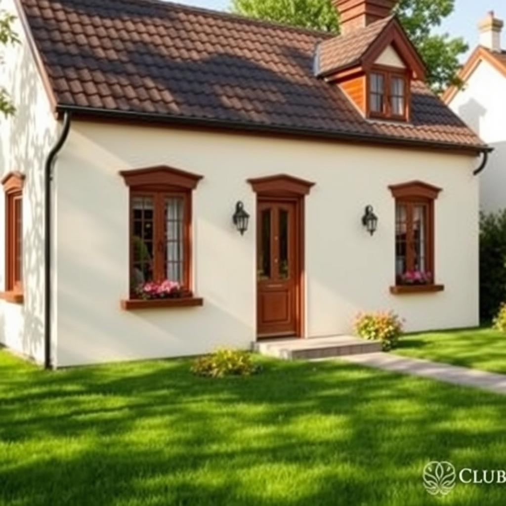 A charming house designed in traditional architecture, featuring clean lines and a pitched roof