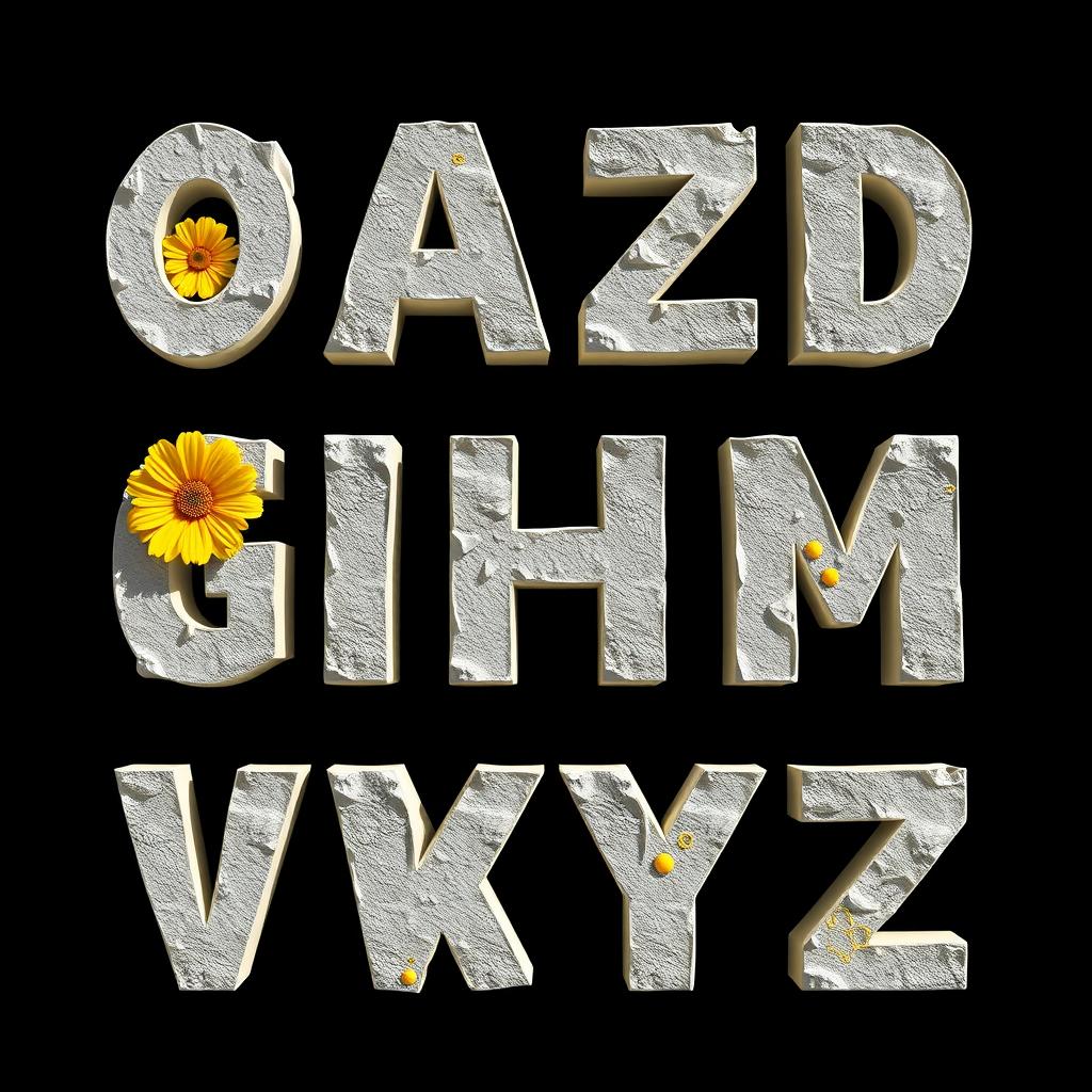 A bold modern alphabet typography with all letters designed in a graphic art style