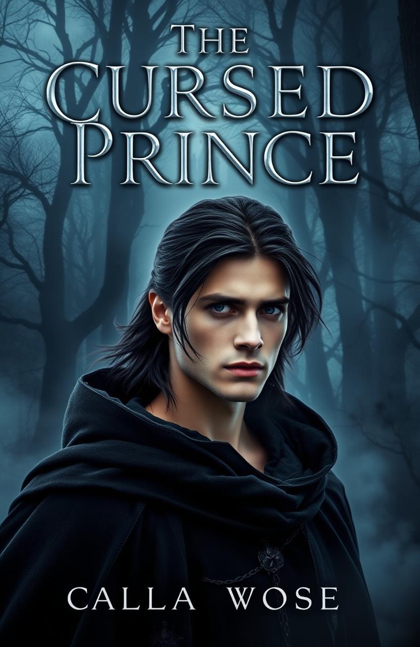A stunning and dark romance book cover design featuring the title "The Cursed Prince" in an elegant, gothic font