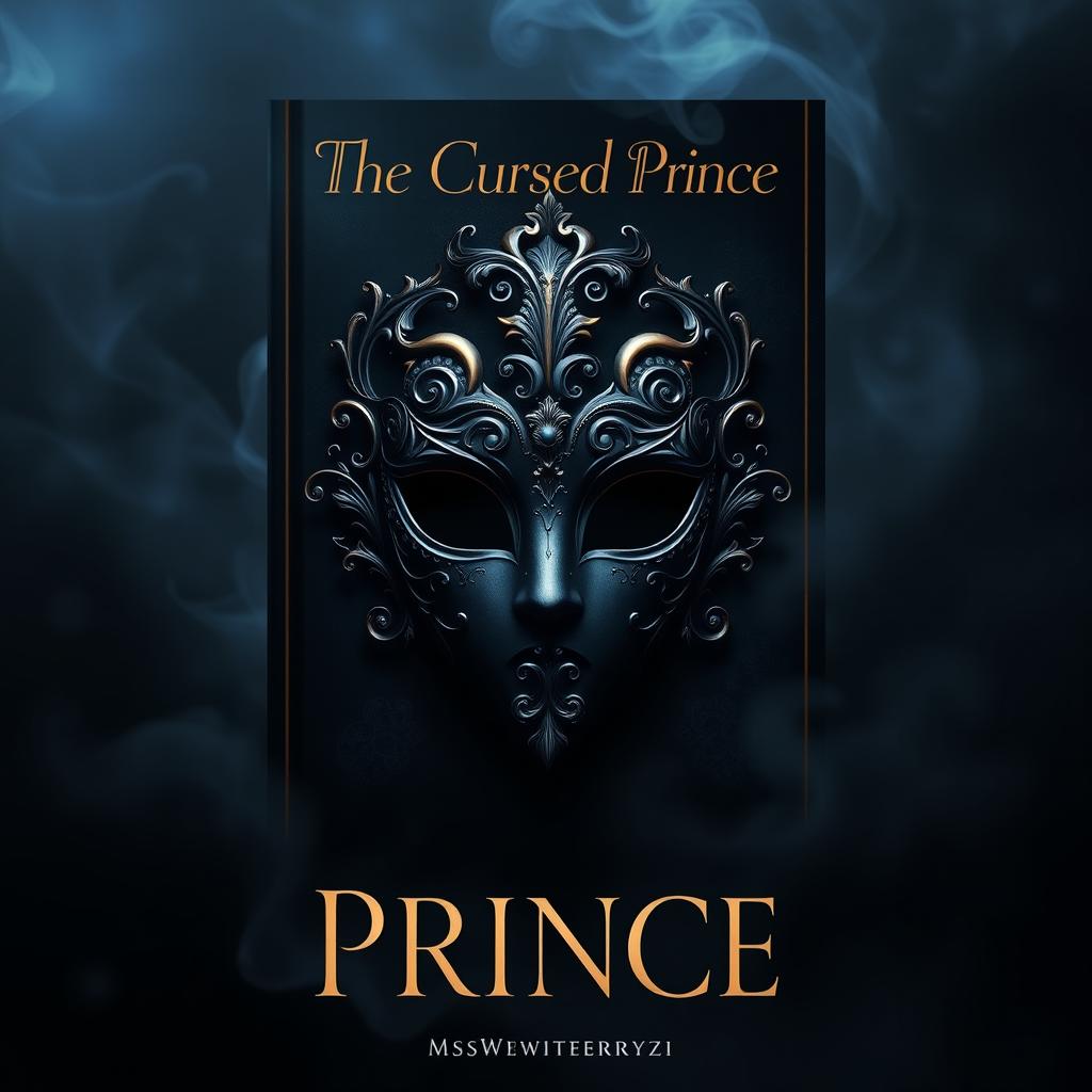 A stunning and dark romance book cover design featuring a prominent, intricately designed mask at the center
