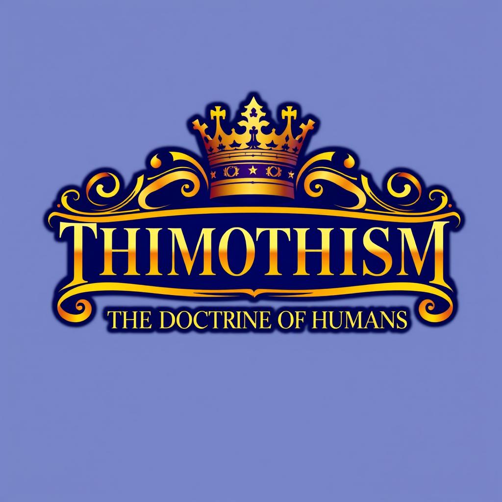 A professional and elegant royal logo for a society and doctrine called "THIMOTHISM: THE DOCTRINE OF HUMANS"
