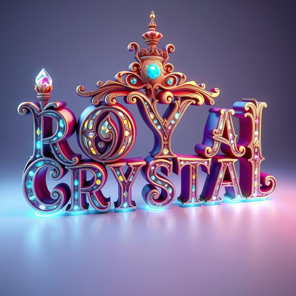 A captivating 3D design of the phrase 'ROYAL CRYSTAL' in large, ornate letters that exude a magical essence