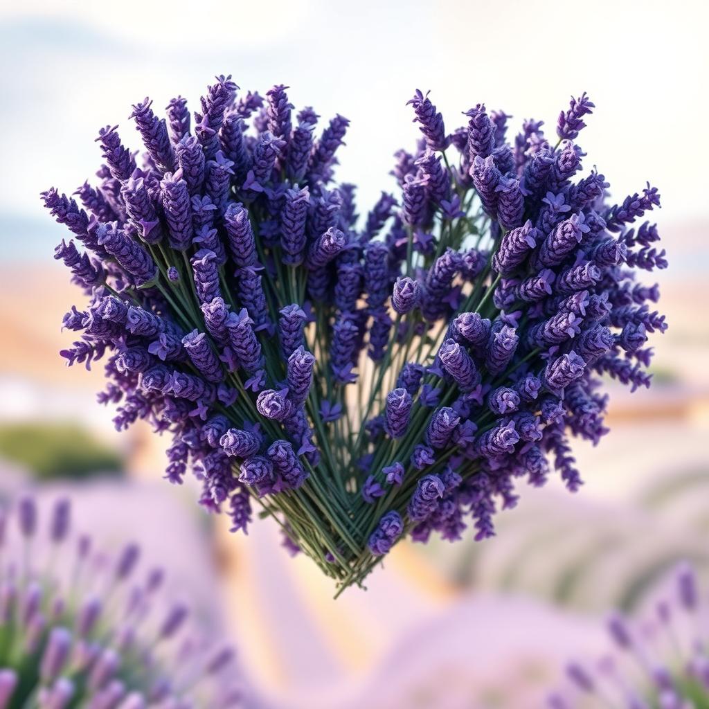 A heart made of lavender, featuring lush violet flowers intricately woven together to create a stunning and vibrant heart shape
