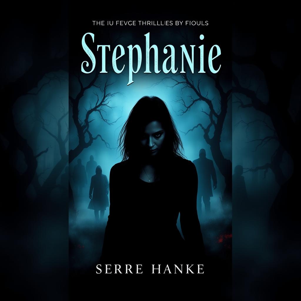A haunting and mysterious book cover design for a thriller novel titled 'Stephanie'