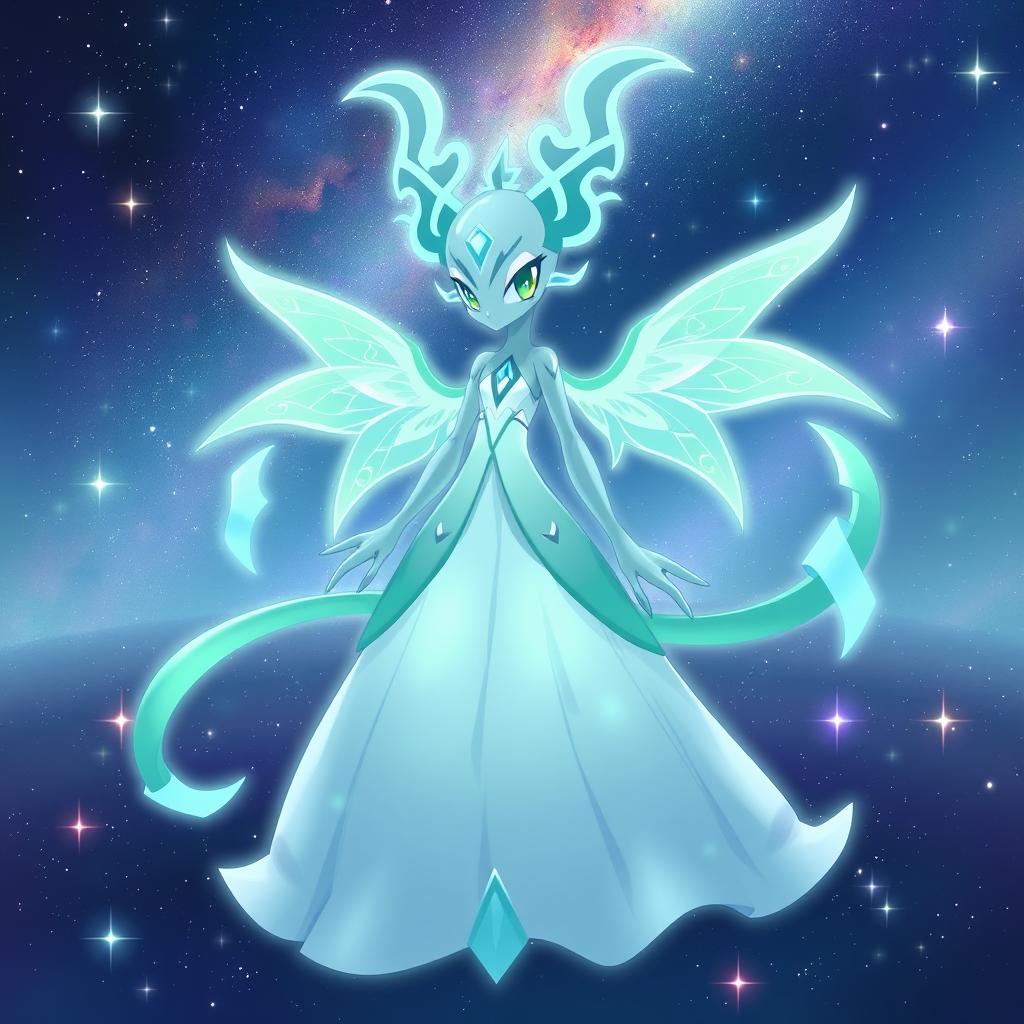 A creative design of a fake Pokémon character that merges Gardevoir with elements of the Gemini zodiac sign