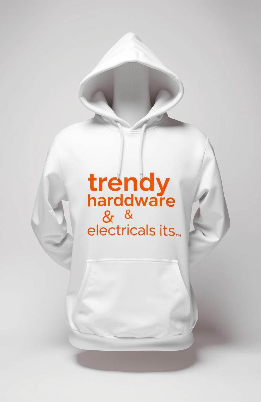 A stylish white hoodie displayed against a plain, minimalistic background