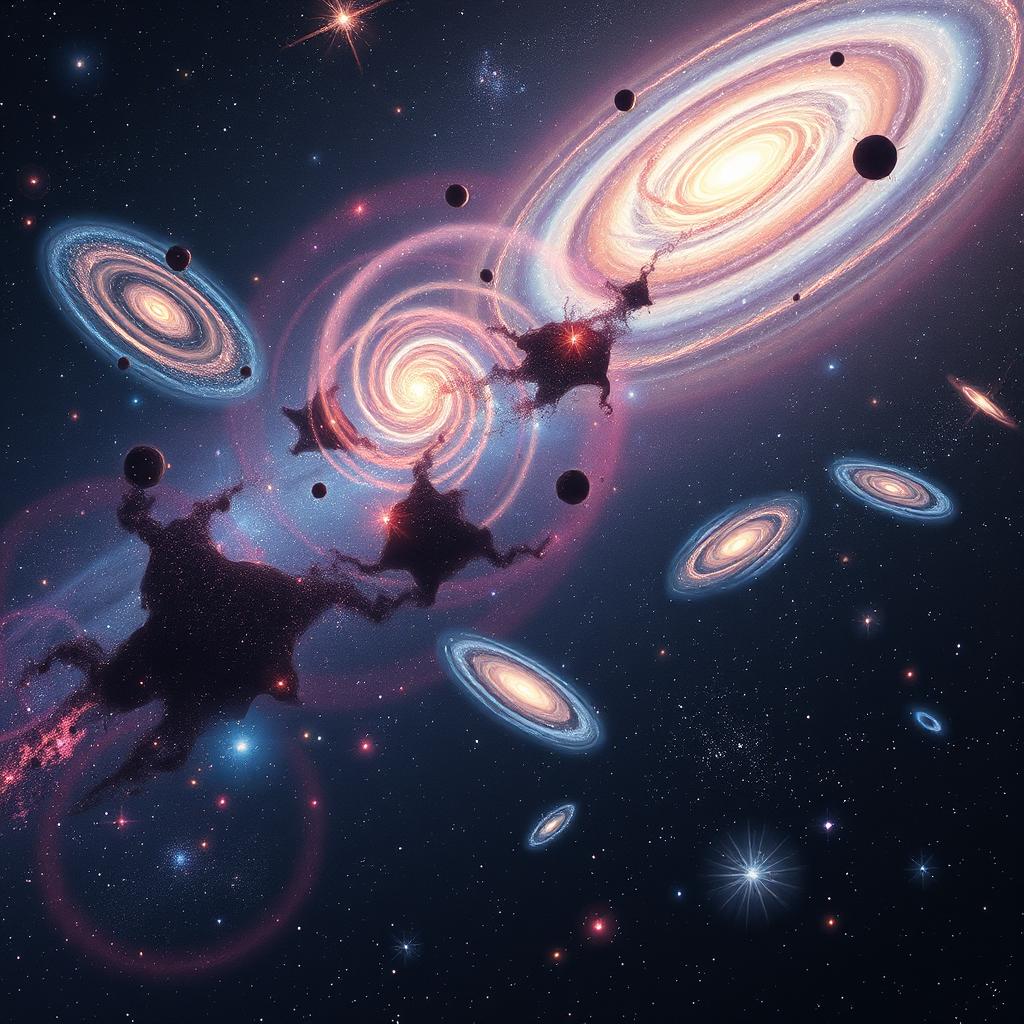 A breathtaking cosmic landscape depicting a vibrant and vast expanse of the observable universe filled with at least 2 trillion galaxies