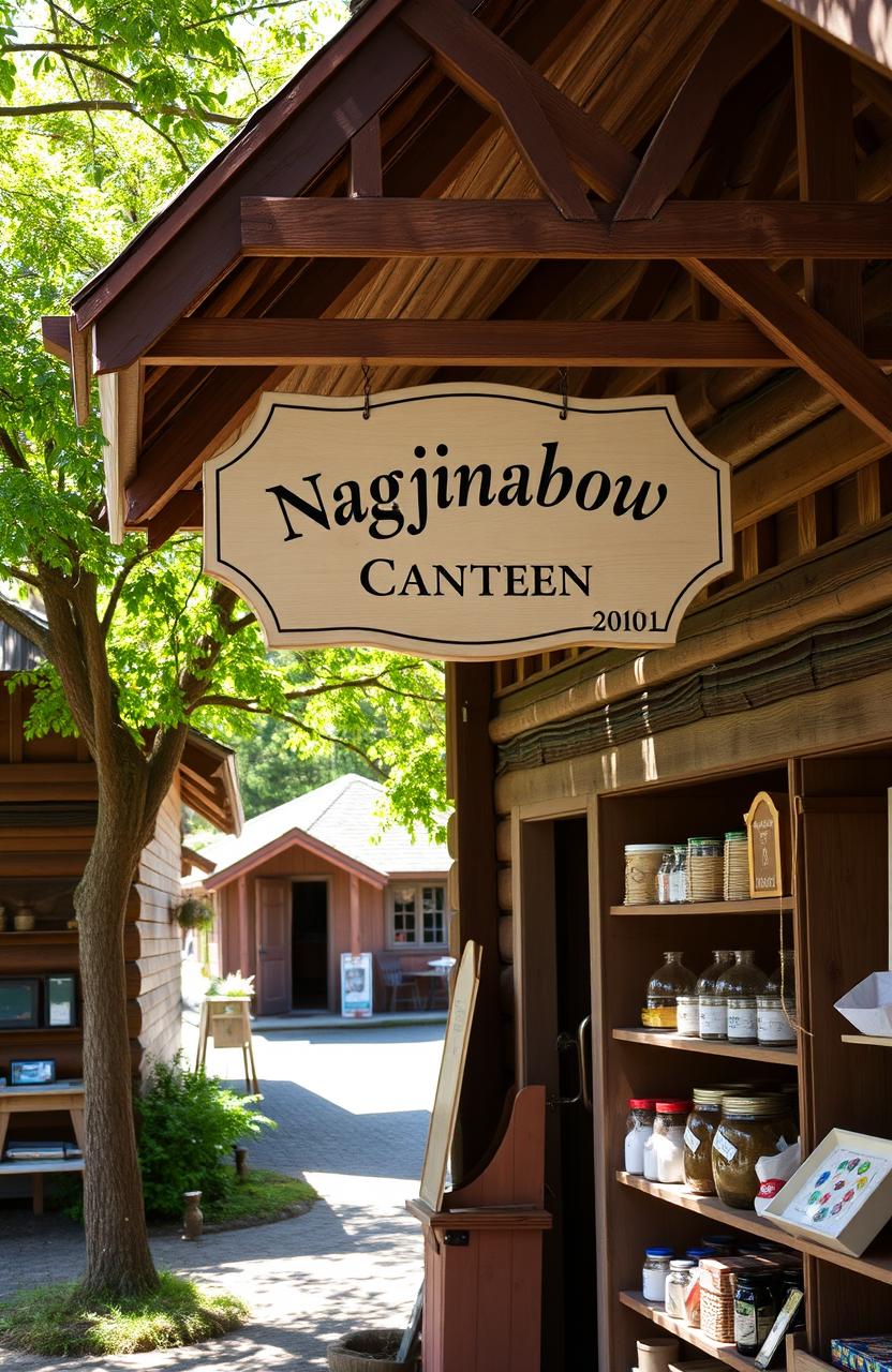 A quaint village shop with the sign 'Ngajinabow Village Canteen' prominently displayed