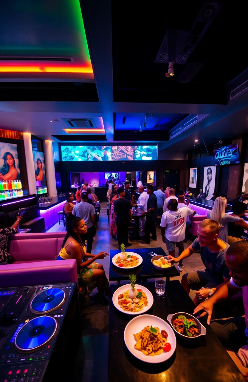 A stunning interior of a state-of-the-art club and restaurant named 'Quiver Lounge' in Kisumu
