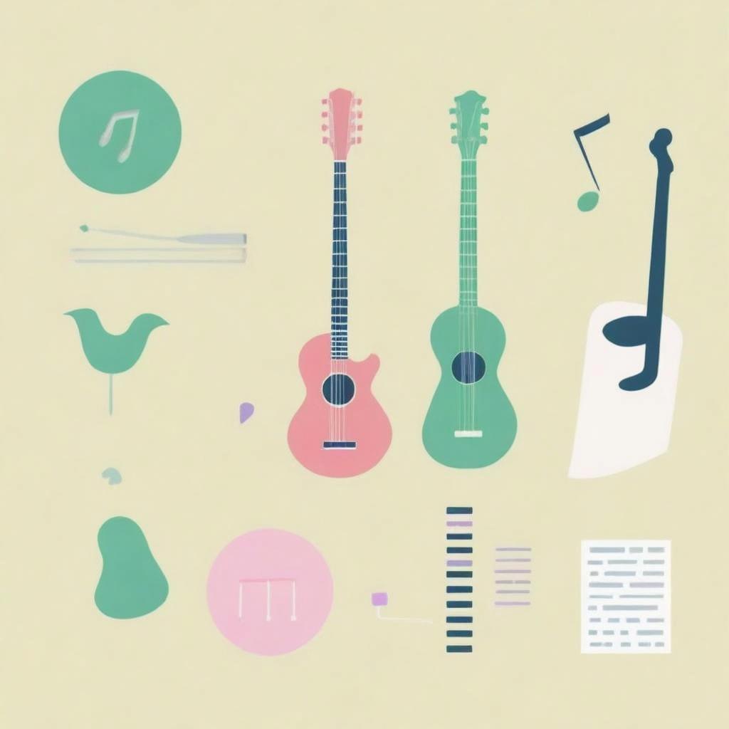 Illustrations of approximately 20 musical instruments arranged on one page