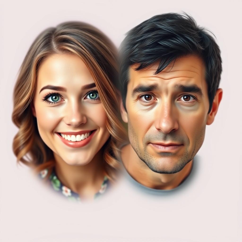 A creative art piece that merges the faces of two people from different images seamlessly into one face