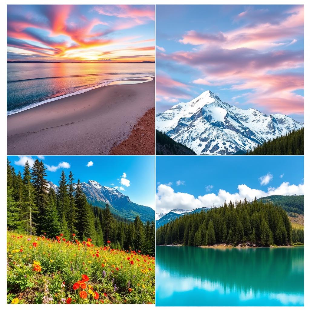 A beautifully composed photo collage that seamlessly combines several scenic landscapes into one stunning image