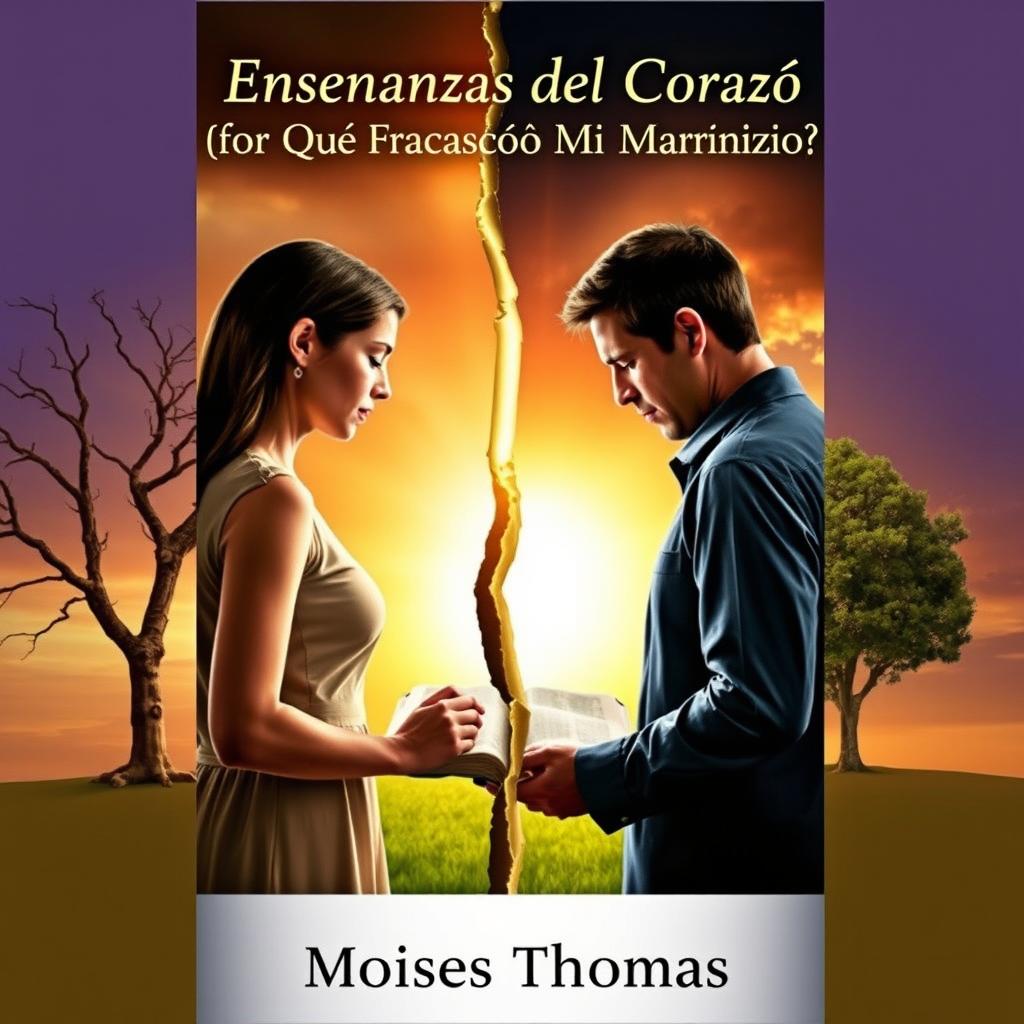 A symbolic realism book cover featuring a couple separated by a golden cross-shaped crack extending between them