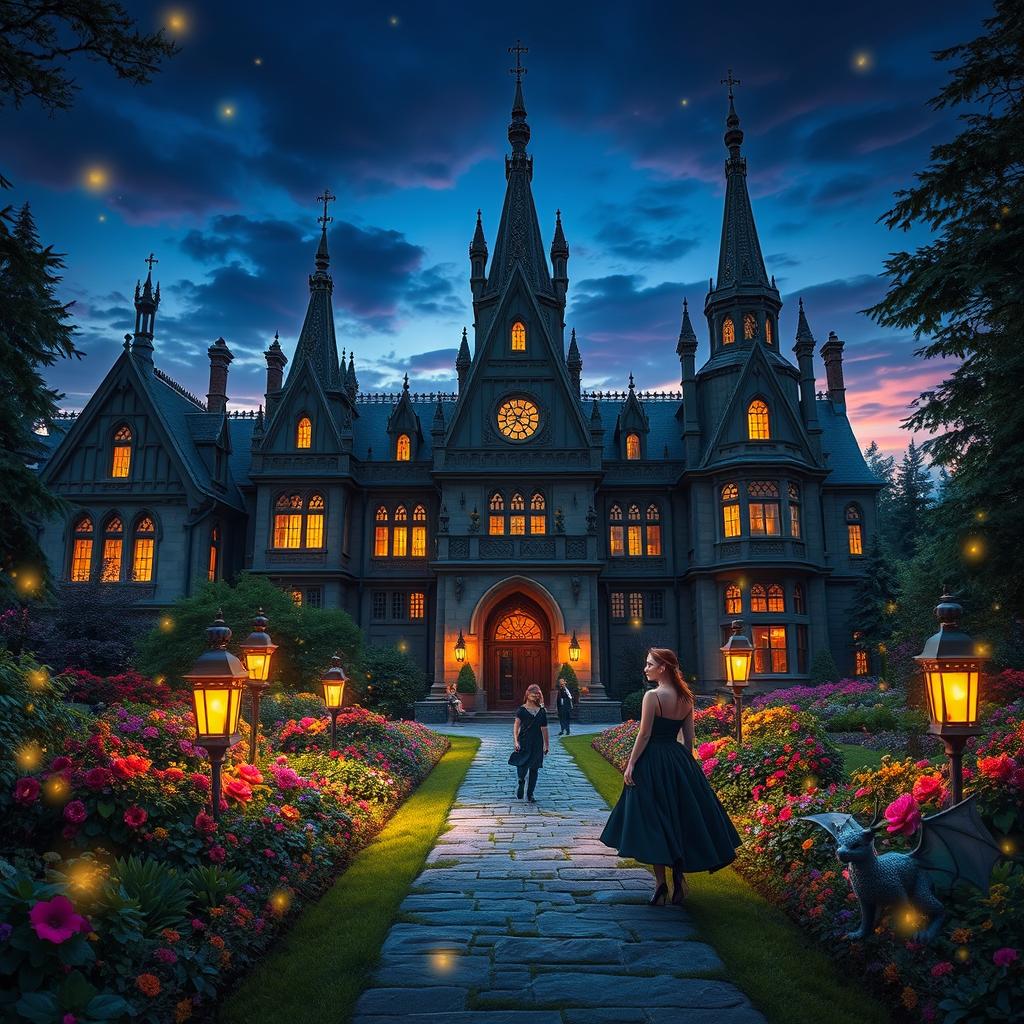 A stunning mansion-like academy set in a magical twilight setting