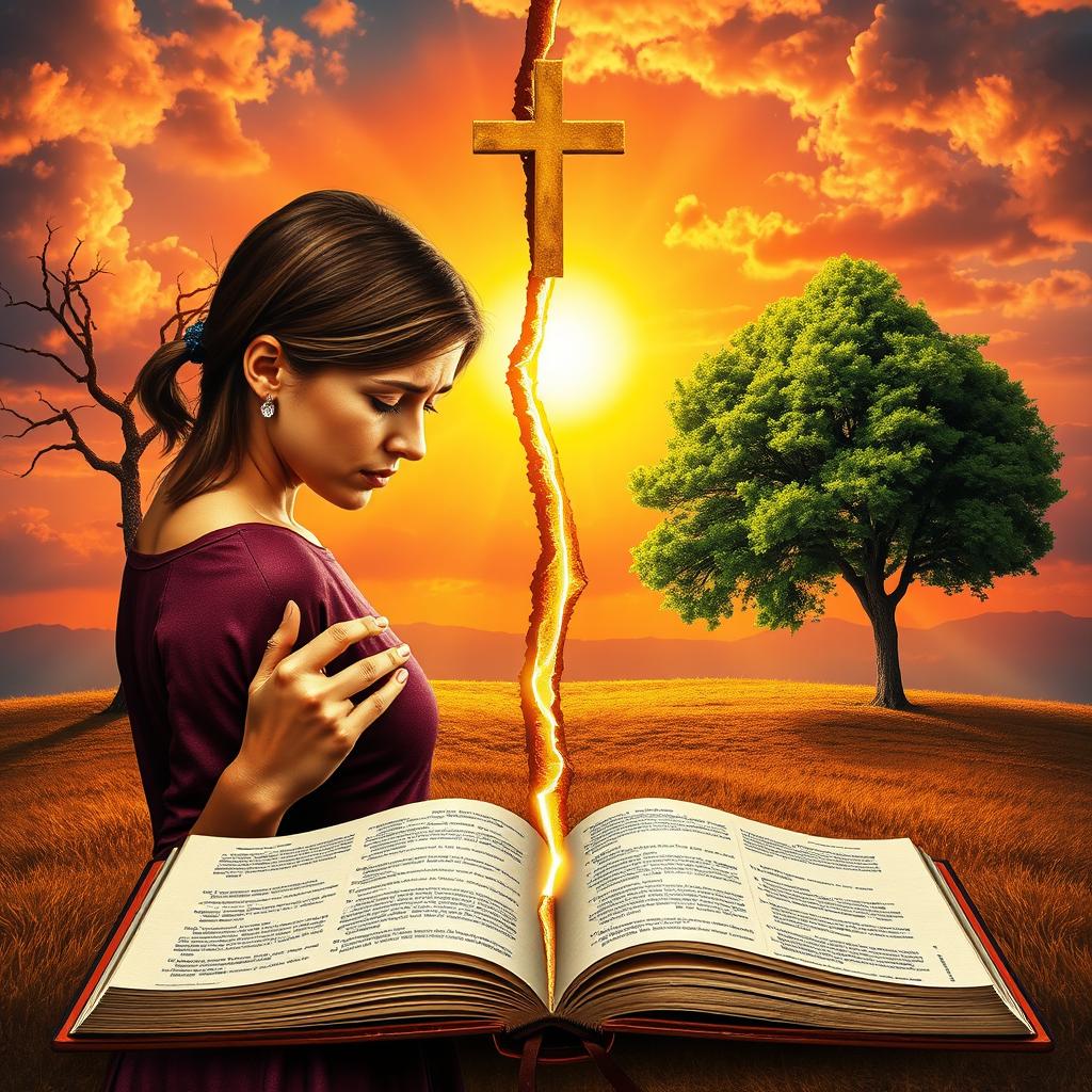 A symbolic realism book cover illustrating a couple separated by a golden cross-shaped crack that extends between them