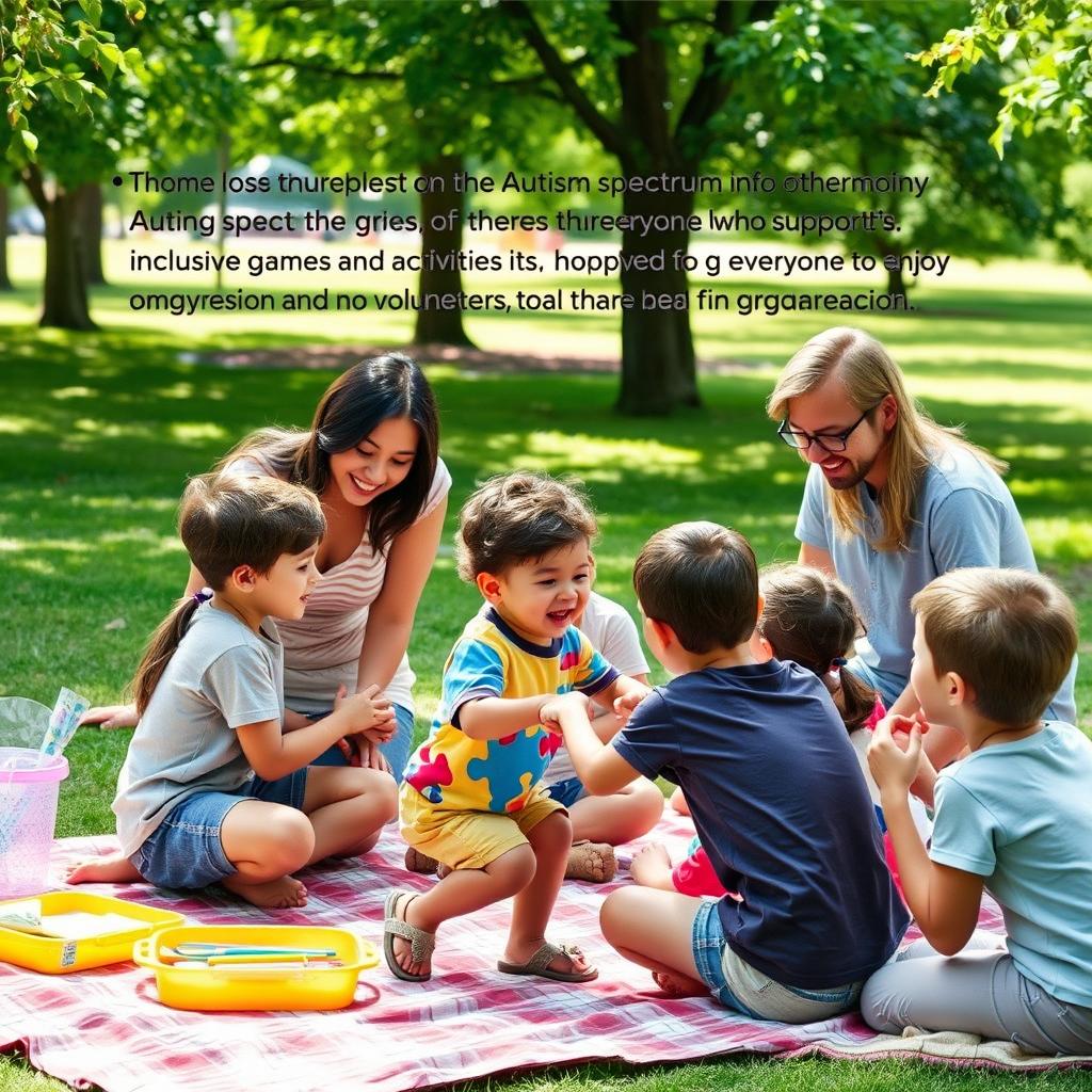 A heartwarming scene depicting a family actively engaging with a child on the autism spectrum in a community setting