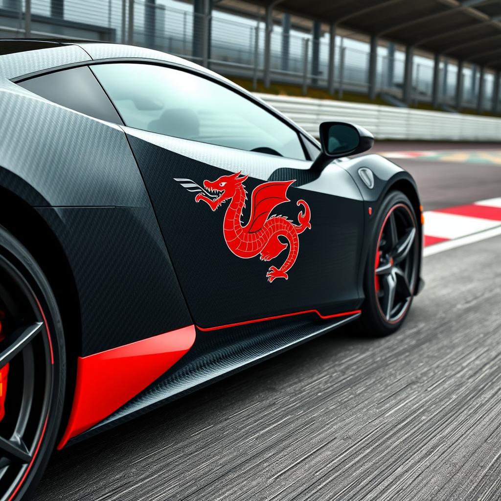 A sleek sports car wrapped in a film that mimics carbon fiber texture, exuding a modern and sporty vibe