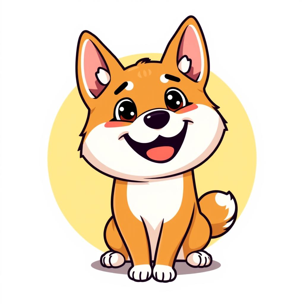 A cute and funny cartoon representation of an Akita Inu dog, depicted in a vibrant vector style