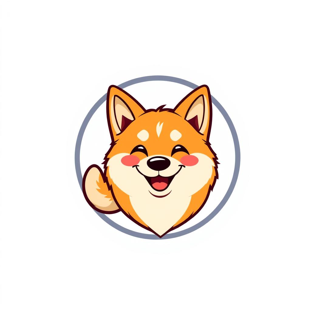 A playful logo design featuring a cute Akita Inu dog head inside a circle, created in a vector style