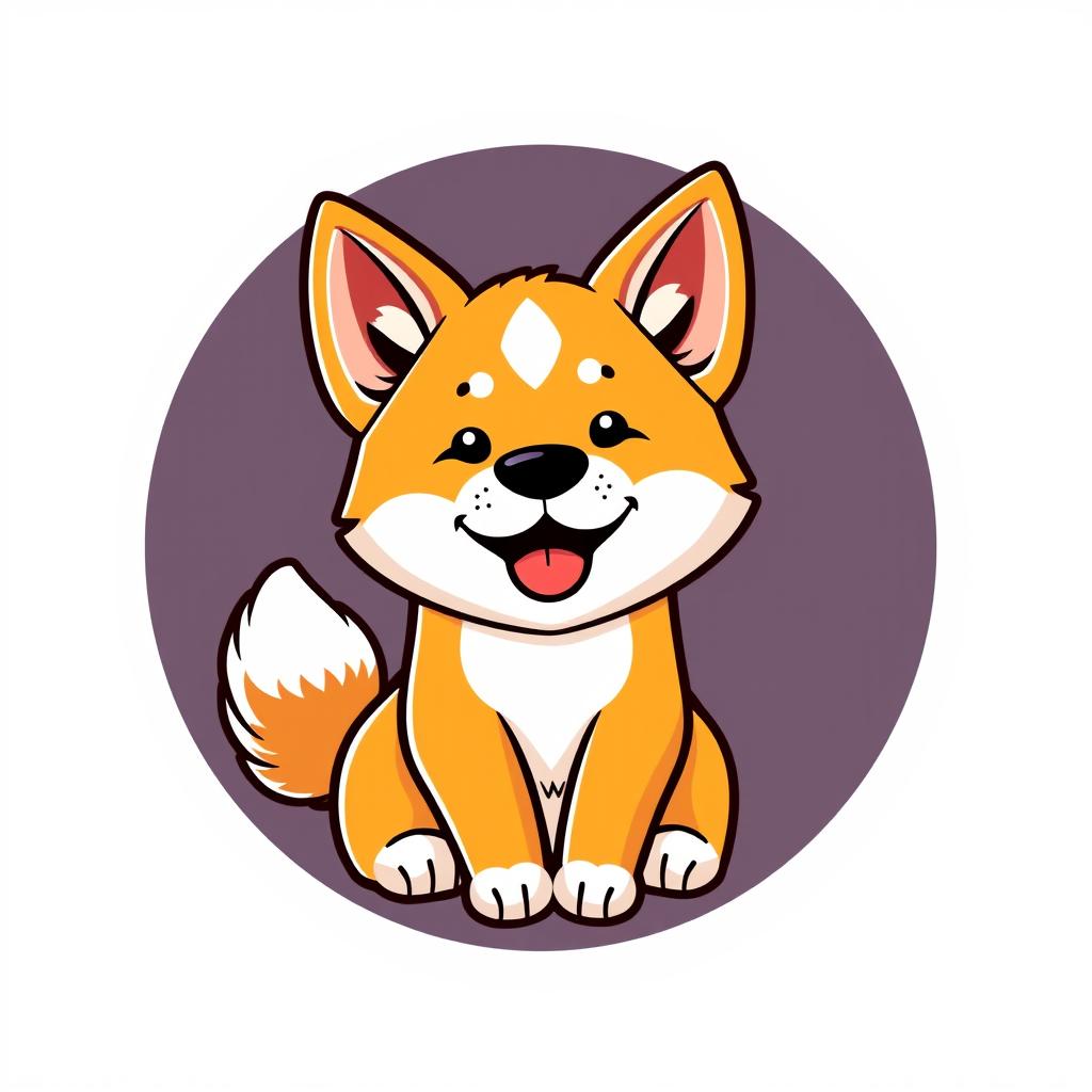A cute Japanese Akita Inu dog designed as a logo, positioned within a 3D circular frame