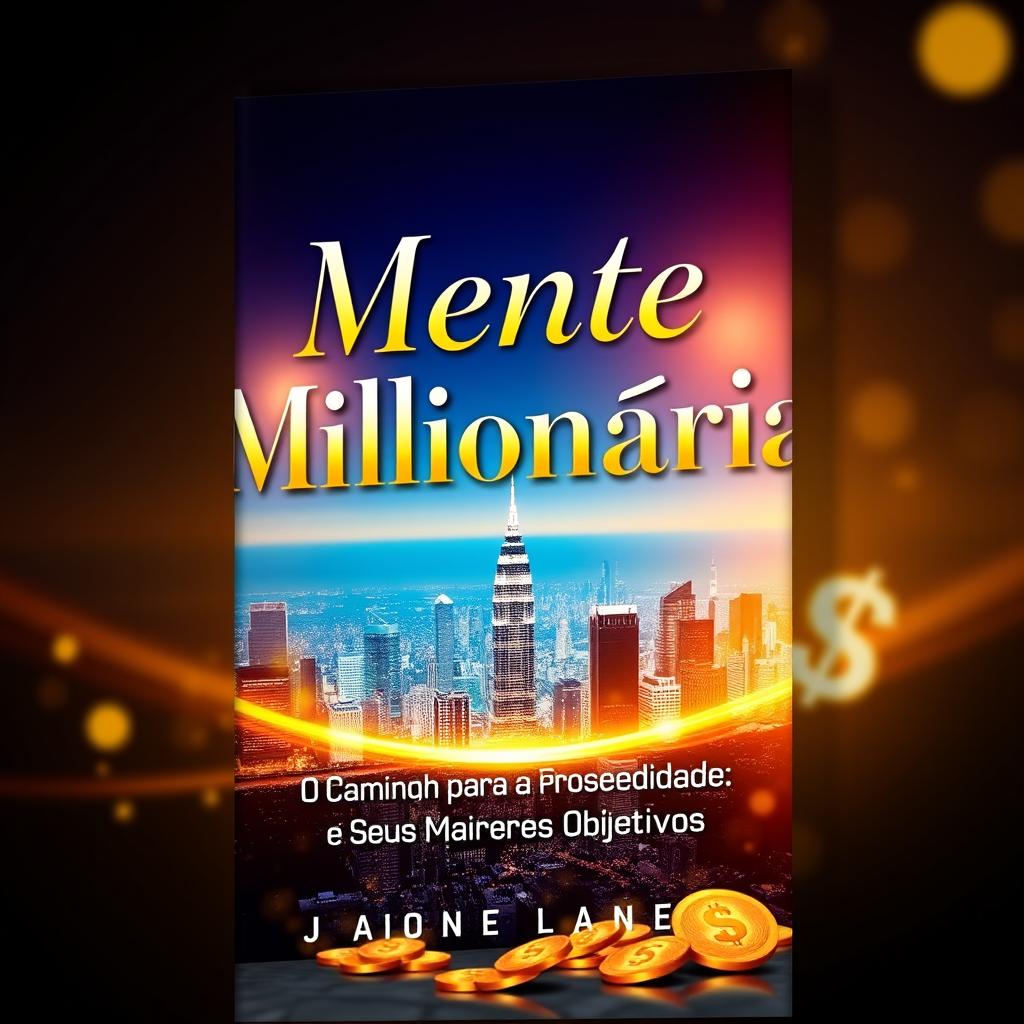 A motivational book cover featuring the title 'Mente Milionária: O Caminho para a Prosperidade e a Conquista dos Seus Maiores Objetivos' in elegant, bold lettering