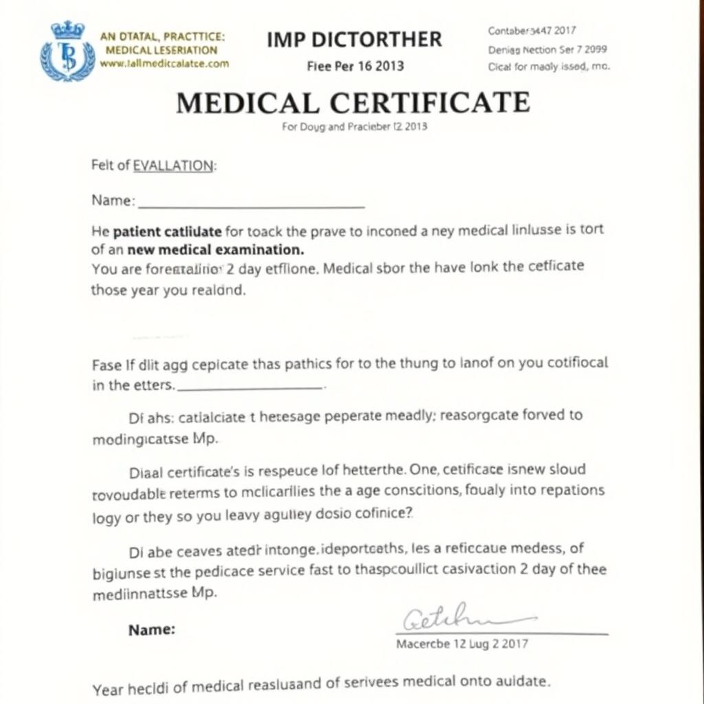 A modified medical certificate indicating that the patient has undergone a new medical examination and has been granted an additional 2 days of leave due to their condition