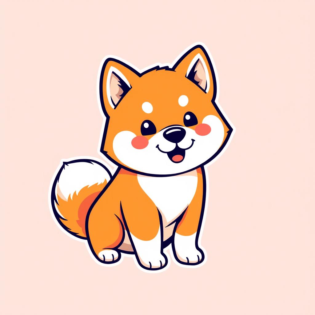 A cute Japanese Akita Inu designed as a vector-style logo, featuring smooth lines and vibrant colors
