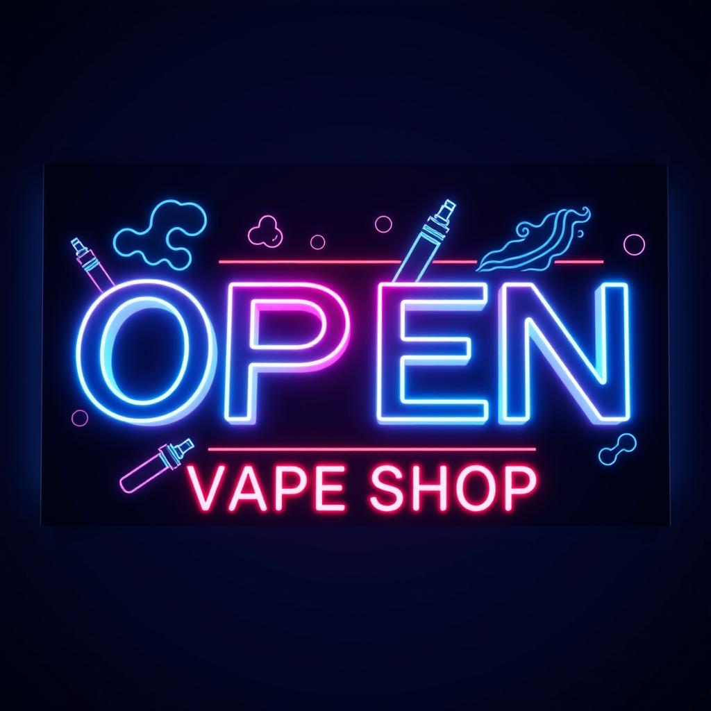A striking open sign for a vape shop, featuring the word 'OPEN' prominently in large, bold letters