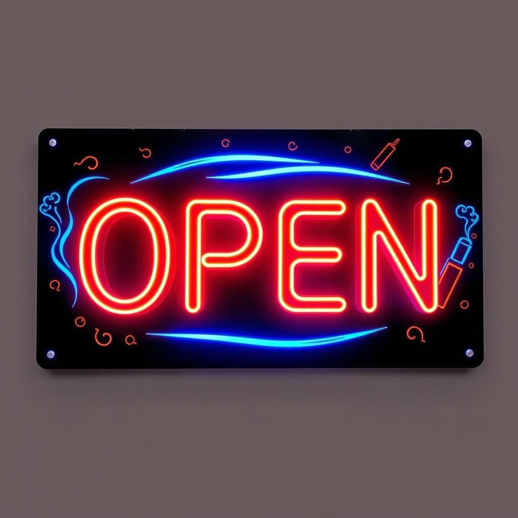 An attractive and modern open sign for a vape shop, featuring the word 'OPEN' in large, bold, and stylized letters