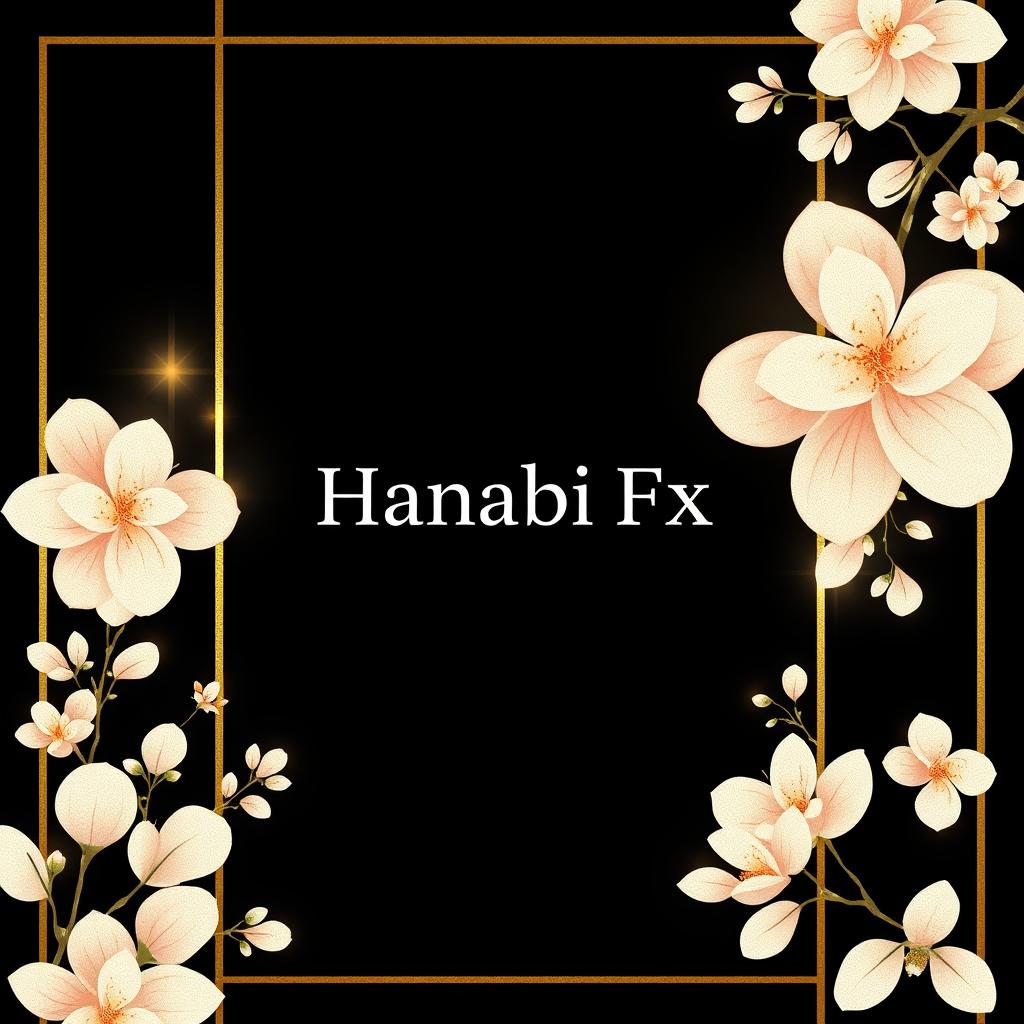 A chic and stylish graphic design featuring a sleek black background adorned with shimmering gold accents and subtle floral patterns in light pastel colors