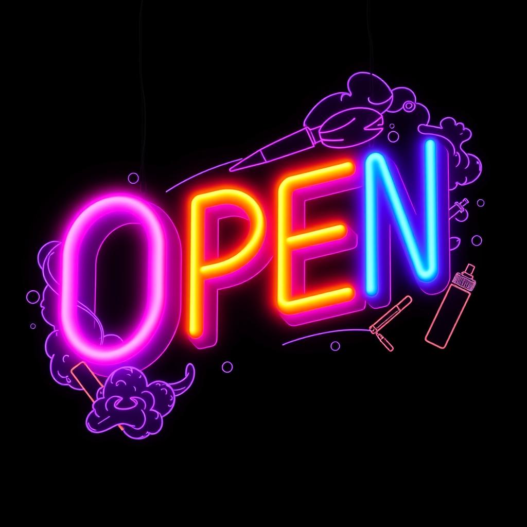 A visually appealing open sign for a vape shop, prominently displaying the word 'OPEN' in large, eye-catching letters