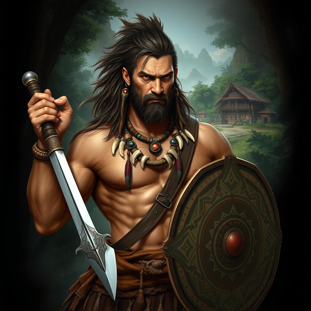 A realistic portrayal of a civilized yet wild human barbarian, embodying the essence of both civilization and primal instincts