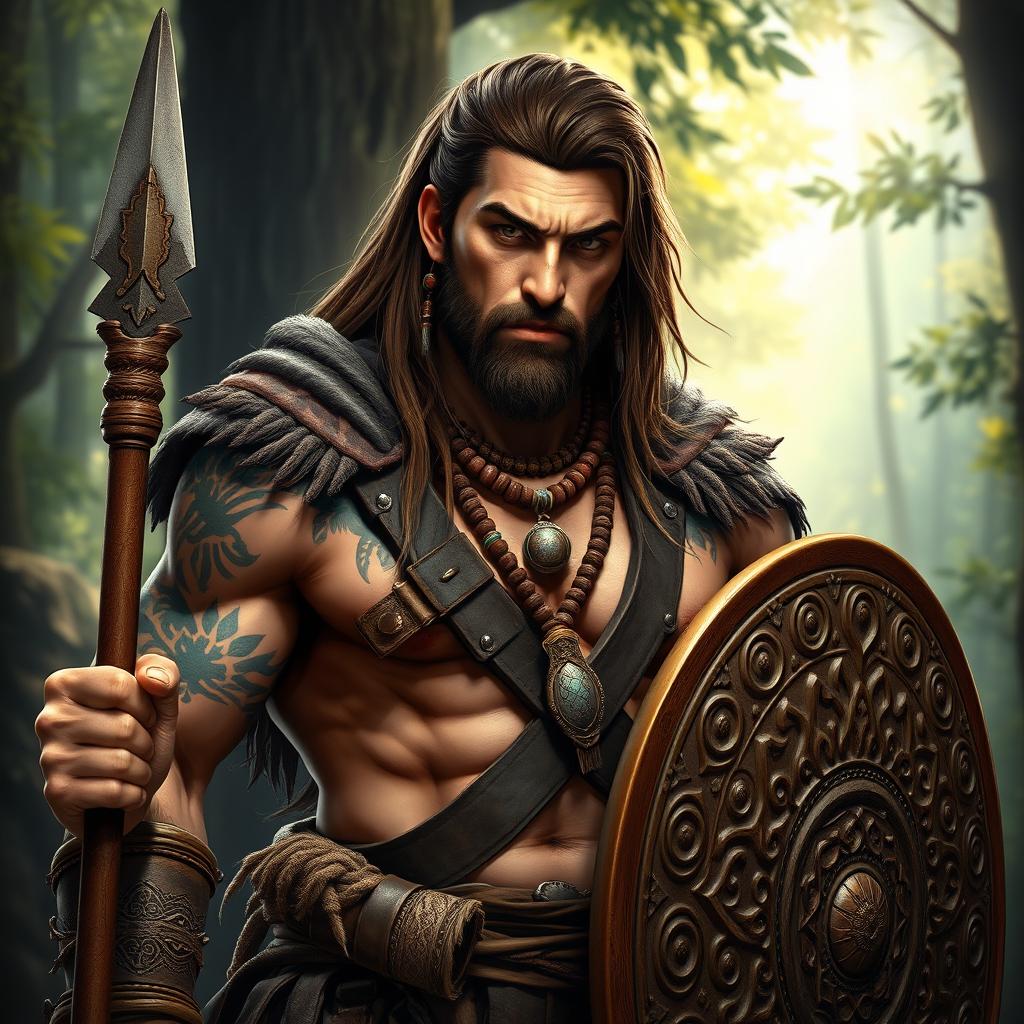 A realistic portrayal of a civilized human barbarian, embodying both wild and refined traits while fully dressed