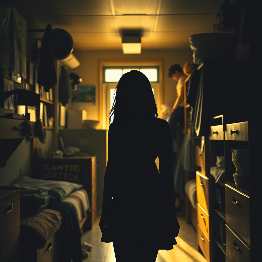 A captivating image of the only girl in a boys' dormitory, surrounded by a sense of struggle and emerging romance