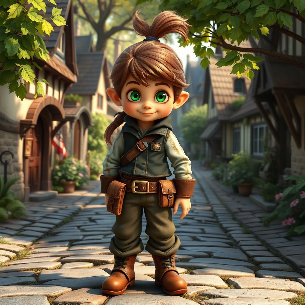 A whimsical fantasy scene featuring Finnan Underfoot, a halfling rogue who is 2