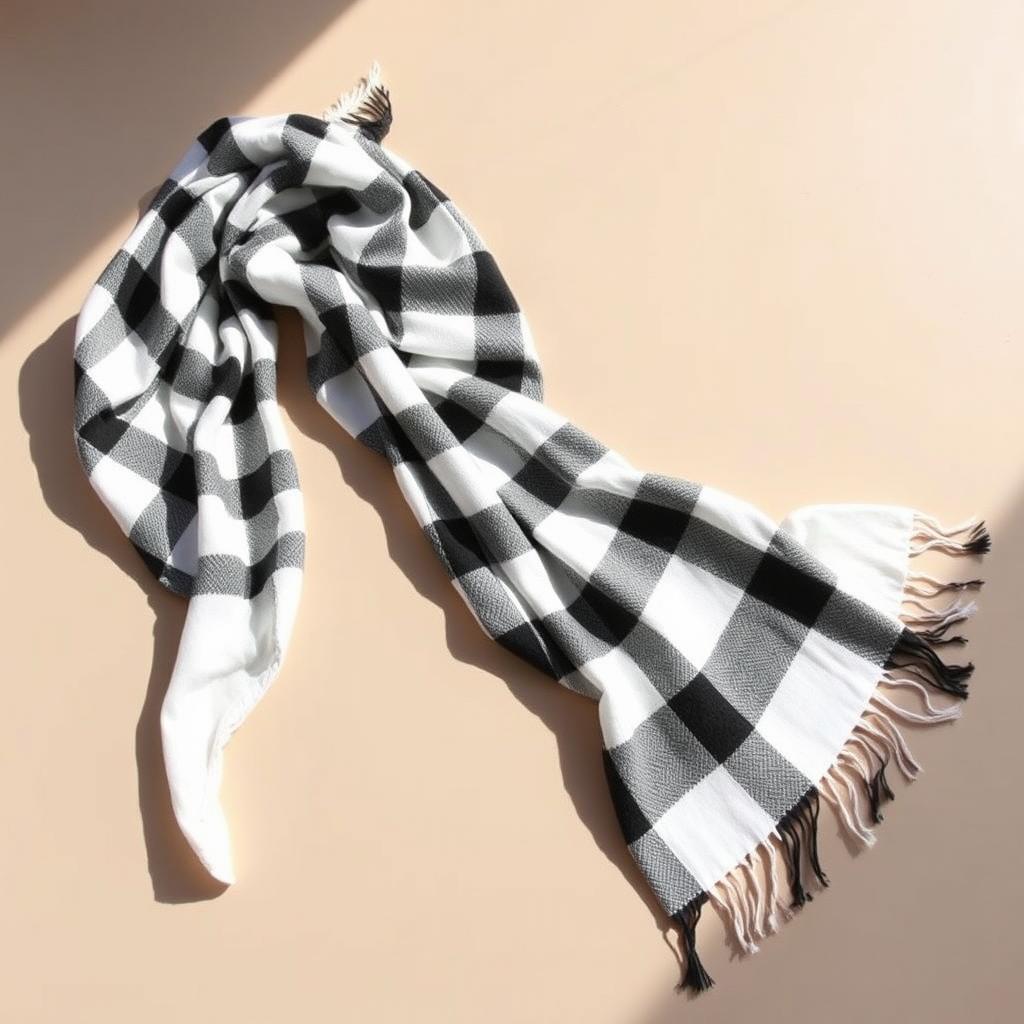 An empty shemagh, a traditional Middle Eastern scarf, displayed gracefully on a neutral colored surface