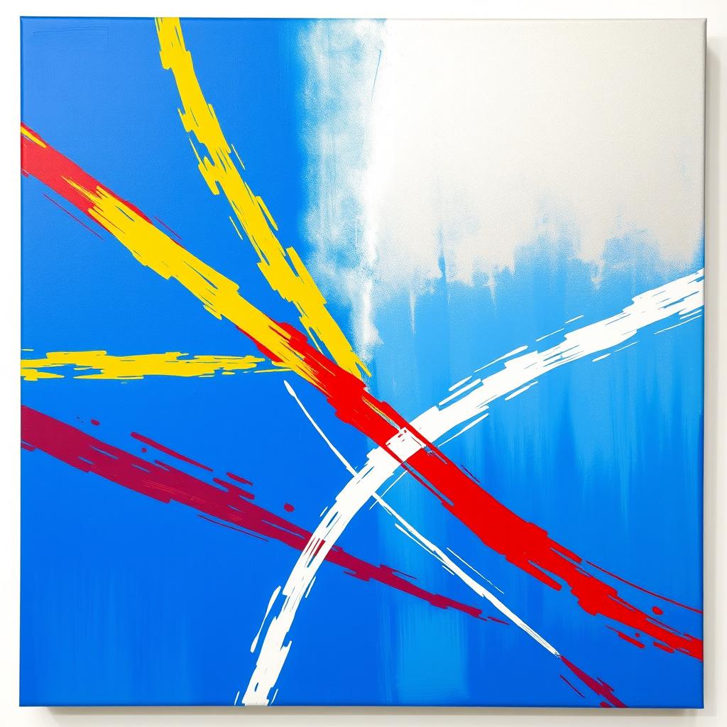 A beautifully designed abstract painting featuring a prominent blue background with one half painted in shiny silver