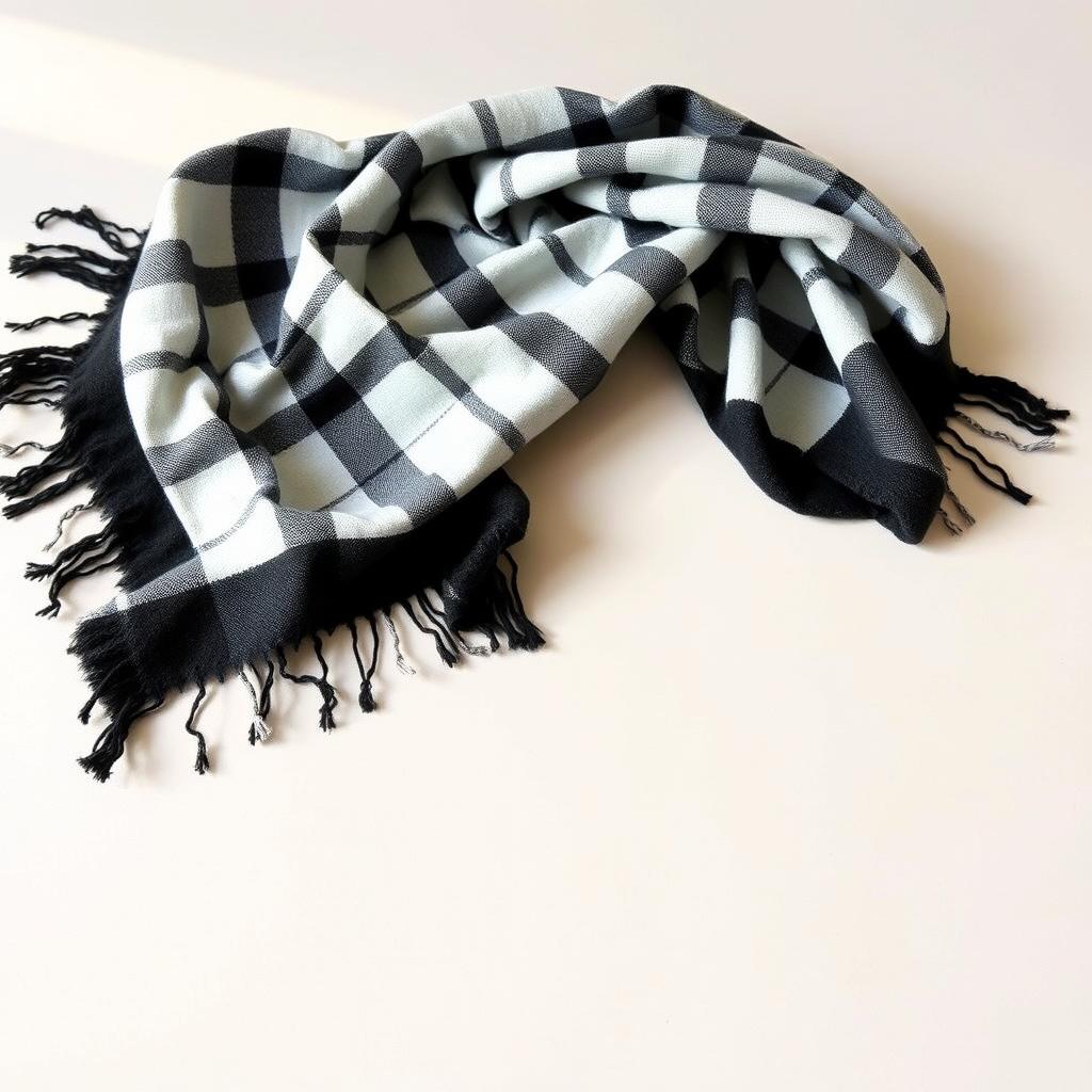 An empty shemagh, a traditional Middle Eastern scarf, placed gently on a smooth, light-colored surface