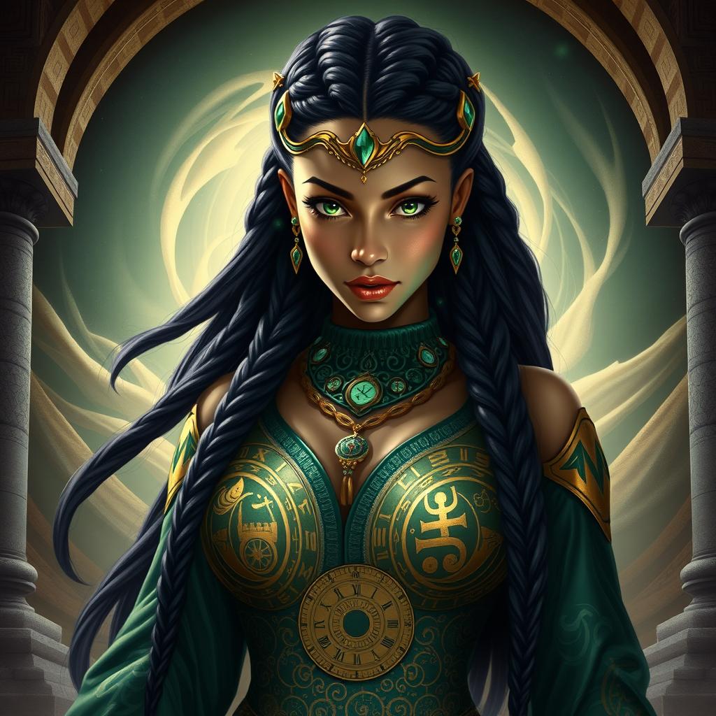 A dynamic and captivating portrait of Kaileena, the Empress of Time, portrayed as a powerful and enchanting figure