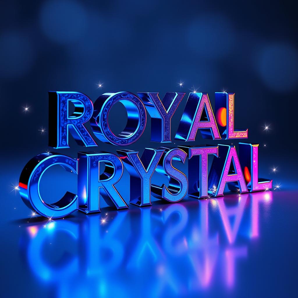 A stunning 3D representation of the words 'ROYAL CRYSTAL' crafted from sleek aluminum, featuring a magical and enchanting design