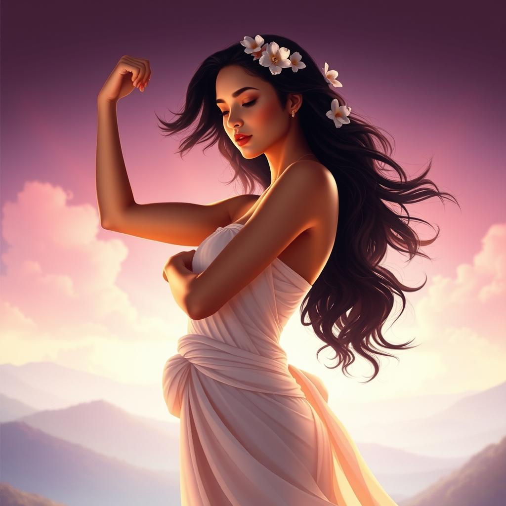 A beautifully artistic depiction of a woman standing confidently, embodying strength and elegance