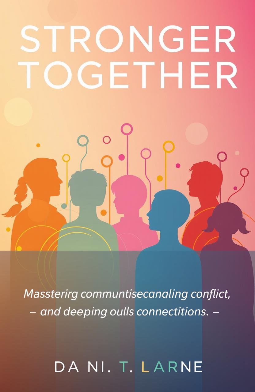A visually engaging book cover for 'Stronger Together: Mastering Communication, Resolving Conflict, and Deepening Connections'