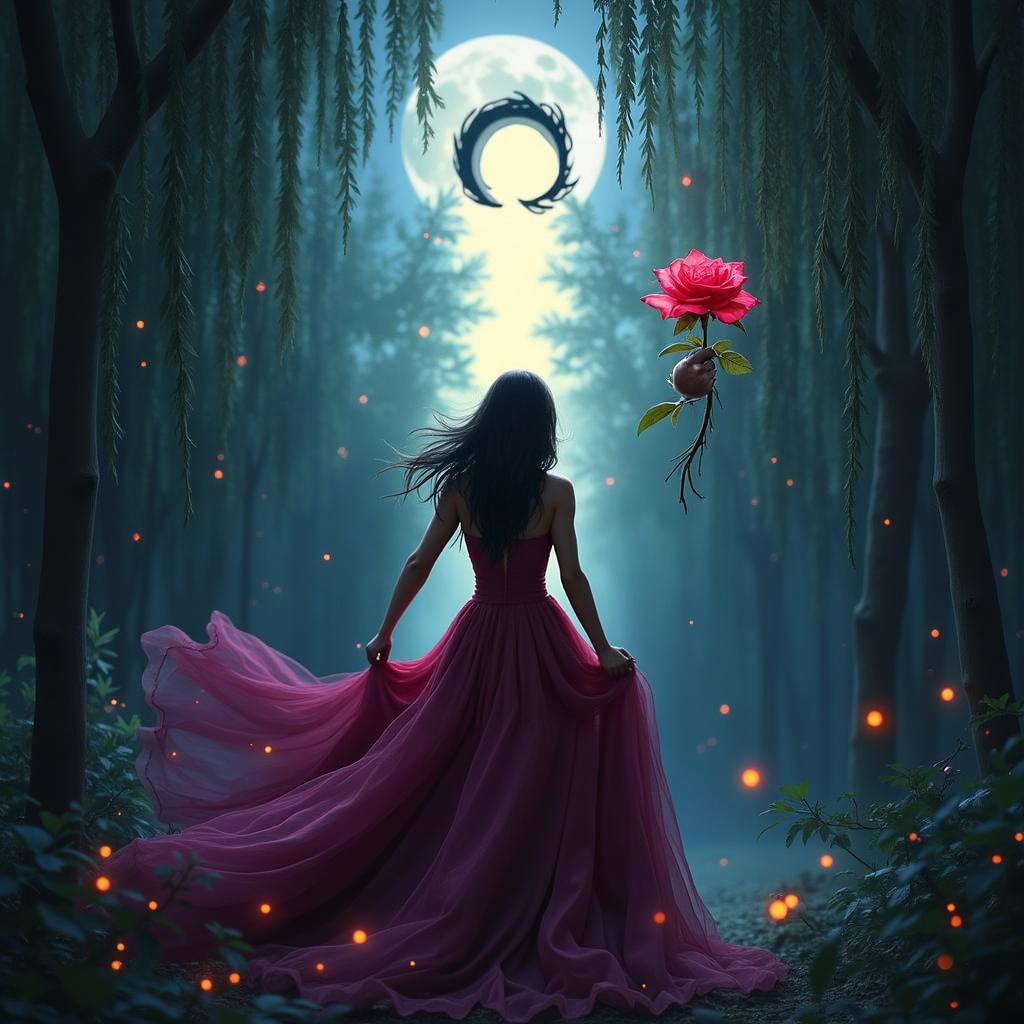 A dark gothic book cover depicting a woman facing forward